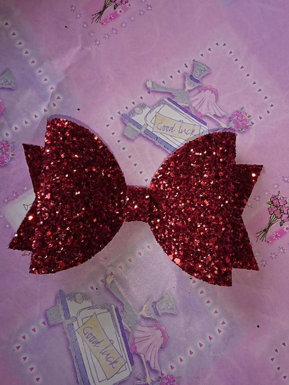 GLITTER BOW 3.5” HAIR CLIPS// HEADBAND BOBBLE SPARKLING GLITTER HAIR BOW