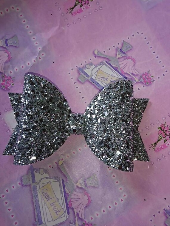 GLITTER BOW 3.5” HAIR CLIPS// HEADBAND BOBBLE SPARKLING GLITTER HAIR BOW