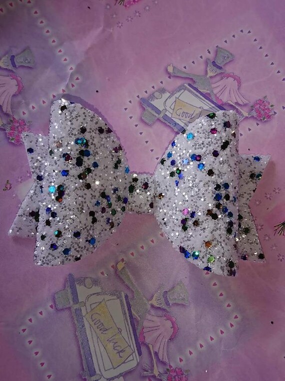 GLITTER BOW 3.5” HAIR CLIPS// HEADBAND BOBBLE SPARKLING GLITTER HAIR BOW