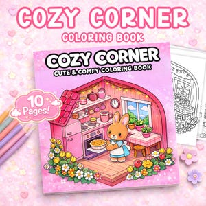 Kolorowanka „Przytulny kącik” – zestaw startowy, 10 stron, urocze kolorowanki do pokoju kawaii, relaksująca kolorowanka do druku dla dzieci i dorosłych