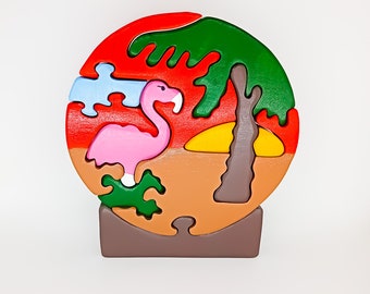 Flamingo Montessori educational wooden toy puzzle