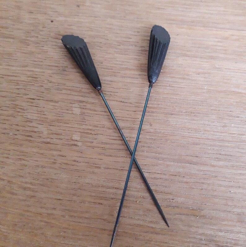 Pair of hat pins black bun accessories hat antique clothing fashion headdress