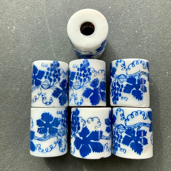 Large Blue Delft Beads Vintage Blue Delft Glass Large Macrame Beads Blue Delft Grapes Vintage Handmade Glass Bead Large Hole Collectible