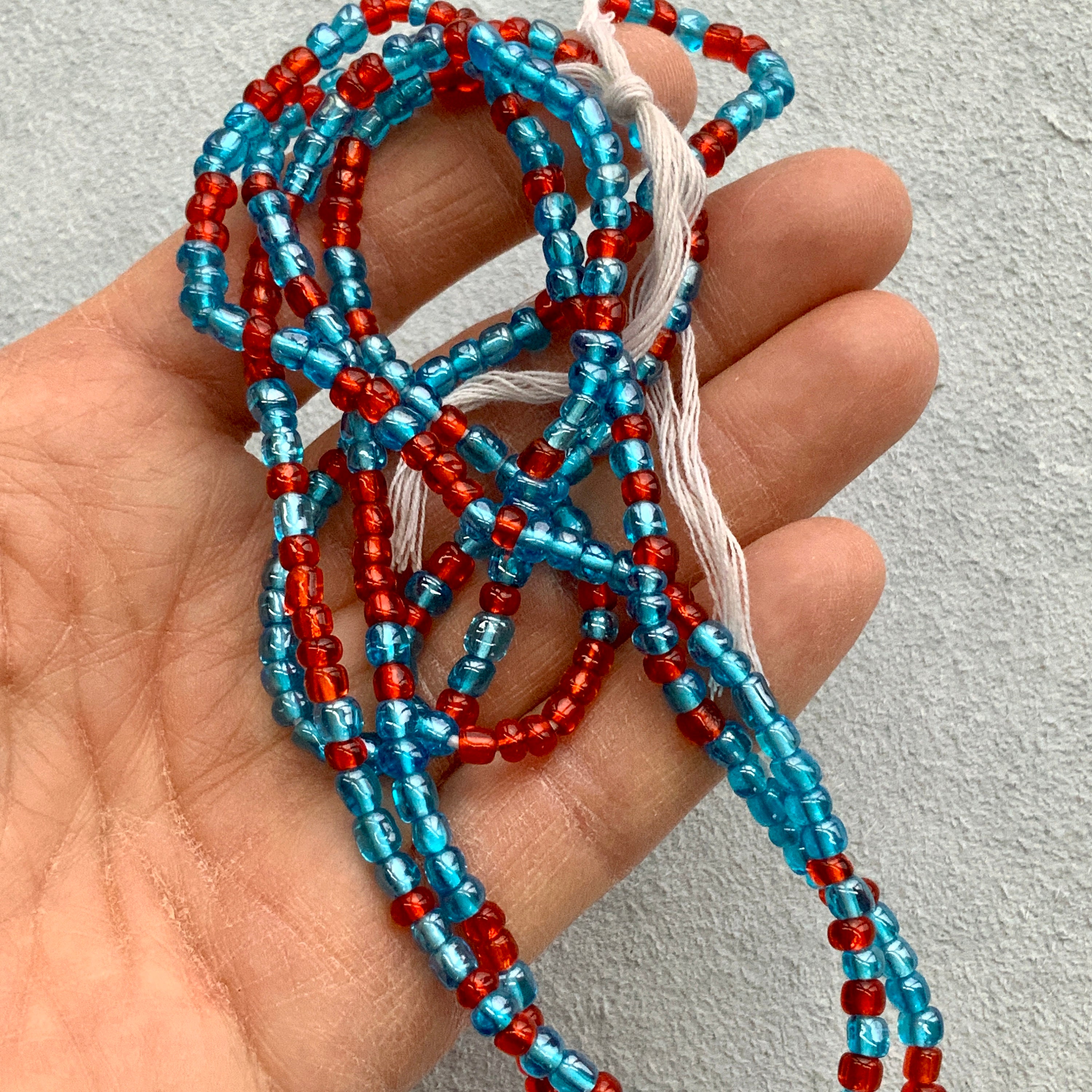 African Waist Beads Made in Ghana 40strand Turquoise Blue Red Etsy UK