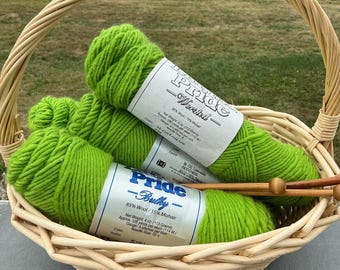 Lambs Pride Yarn 2 Skein Lot by Brown Sheep Lime Green Super Soft Washable Knitting Crochet Weave New Destash Bargain PreOwned Craft Supply