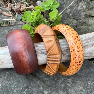 Natural Wood Bangle Bracelet Wide Cuff PreOwned Vintage Rustic Handmade Look