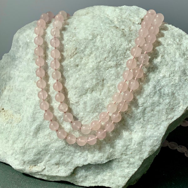 Rose Quartz Long Necklace Handknotted Rose Quartz Jewelry Pink Gemstone Destash Gemstone Bead Sale Price Necklace Jewelry Supply 8mm Round