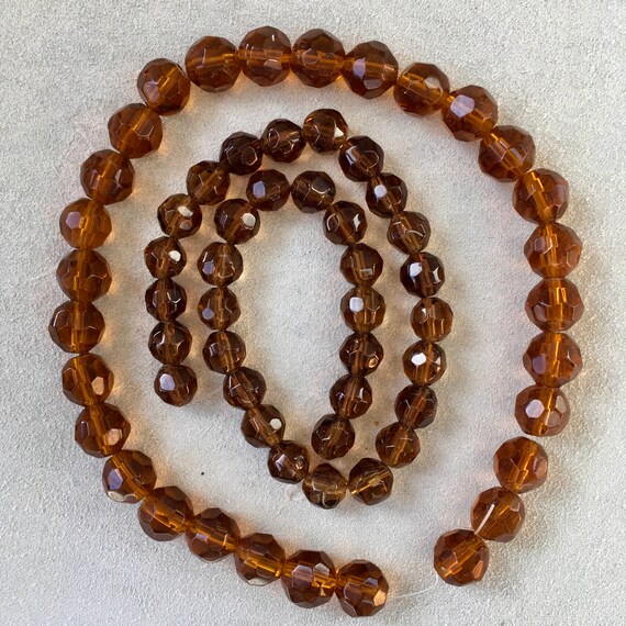 Deep Amber Brown Glass Faceted Round Beads Look Like Crystal Sale
