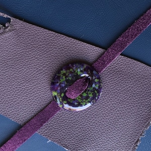 Handmade Glass Buttons Unique Chunky Statement Button Violet Green Blue on deep Purple Large Hole fits Leather Cord
