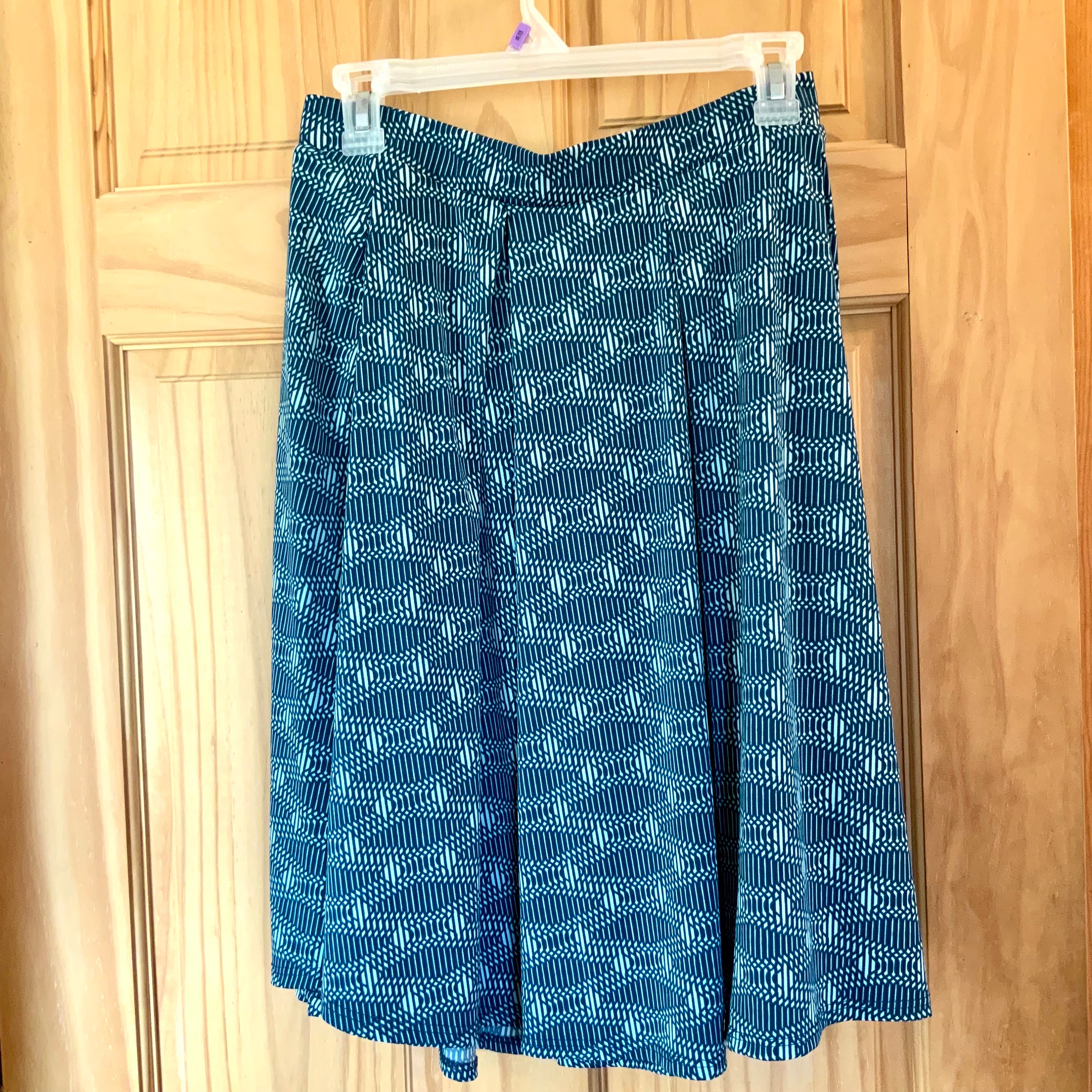 Jupe Flare Lularoe Azur – Taille L – Motif Géométrique Bleu – Neuve Sans étiquette
