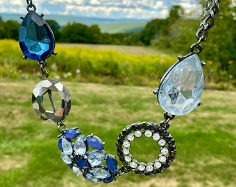 Bohemian Bling Necklace Vintage Crystal Glass Exotic Bold Holiday Party Wear Statement Choker Unique PreOwned Upcycled Fashion New Years Eve