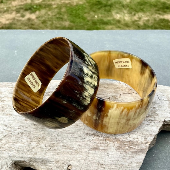 African Horn Bangle Bracelet Kenya Handmade Wide Cuff Vintage