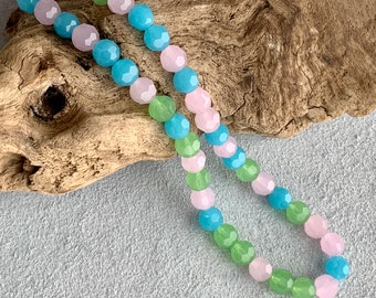 Fire Polish Glass Pink Turquoise Lime Bead Faceted 10mm Sale Price Translucent Glass Beads  Beautiful Color Combo Large Hole Glass Beads
