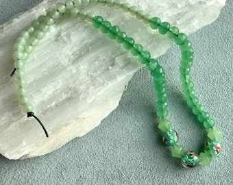 Mint Green Lampwork Glass Assortment Faceted Rondelle Beads Handmade 10mm Floral Lampwork Sale Price Glass Beads Large Hole Beads Destash