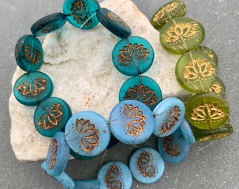 Czech Glass Lotus Bead 10 Pieces Sale Price Bead Yoga Meditation Spiritual Totem Bead Made in Czechoslovakia Czech Glass 18mm Coin Bead