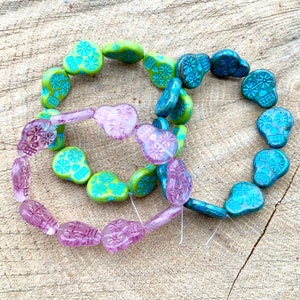 Czech Glass Sugar Skull Beads Day of the Dead Skull Bead 10 pieces Sale Price Destash Bead Dia de los Muertos made in Czechoslovaki