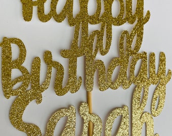 Happy birthday personalised glitter cake topper