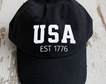 USA Embroidered Hat, Patriotic Hat, USA Pride Hat, Fourth of July Independence Day Gift, America Hat, USA 1776 Gift for Veteran, Cotton Cap