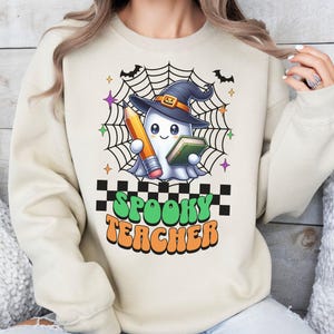 Spooky Teacher Ghost Sweatshirt: Retro Halloween Crewneck