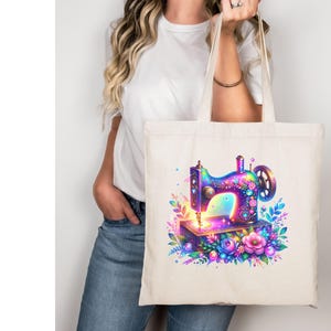 Floral Aquarell Nähmaschine Tote Bag, Geschenk für Näher und Handwerker, Tasche für Quilter, Geburtstagsgeschenk für sie, Baumwollsegeltuch-Einkaufstasche