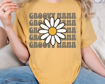 Groovy Mama T-shirt, Retro Style Mama Shirt, Mother's Day Gift, Birthday Gift for Her, Floral Mom Tee, Unisex Comfort Colors Cotton T-shirt