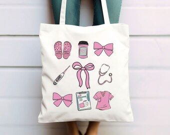 Coquette Nurse Tote Bag, Nurse Graduation Gift, Feminine Nurse Bag, Gift for New Nurse, Nurse Appreciation Gift, Cotton Canvas Tote Bag