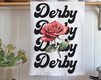 Kentucky Derby Kitchen Towel, Housewarming Gift, Mother's Day Gift, Horse Lover Present, Derby Day Home Decor, Cotton Twill Kitchen Towel