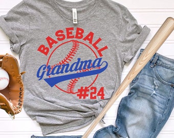Custom Baseball Grandma Shirt, Personalized Baseball Player Number Shirt for Grandma, Baseball Grandmother Gift, Unisex Cotton Crewneck Tee
