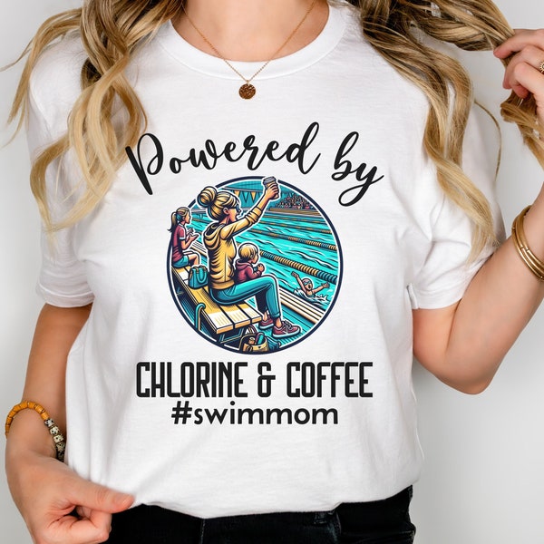 Swim Mom T-shirt, Funny Swim Team Parent Shirt, Mother's Day Gift, Birthday Present for Coffee Loving Swim Mom, Unisex Cotton Blend T-shirt