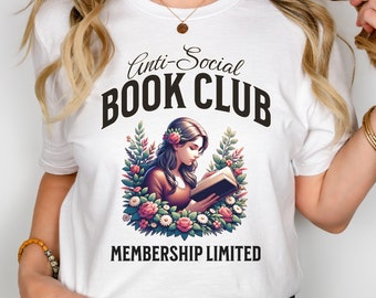 Anti-Social Book Club T-shirt, Gift for Reading Lover, Librarian Present, Anxiety Introvert Book Lover Shirt, Unisex Cotton Short Sleeve Tee