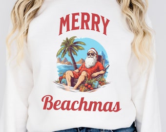 Beach Theme Christmas Sweatshirt, Merry Beachmas Sweatshirt, Unisex Crewneck Sweatshirt