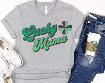 St. Patrick's Day T-shirt for Mom, Lucky Mama T-shirt, Retro Style Mom T-shirt, Shirt Sleeve Mom T-shirt, Unisex Jersey Short Sleeve Tee