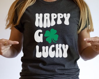 Happy Go Lucky Shamrock T-shirt, Fun St. Patrick's Day Shirt, Retro Font T-shirt, Shamrock Design Tee, Fun Unisex Jersey Short Sleeve Tee