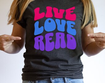 Reading Lover Shirt, Live Love Read T-shirt, Retro Style Reading Shirt, Gift for Librarian, Reading Teacher Shirt, Unisex Short Sleeve Tee