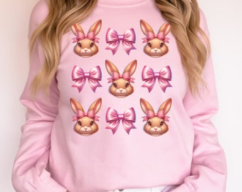 Coquette Bunny Sweatshirt, Easter Bow Sweatshirt, Coquette Aesthetic Sweatshirt, Easter Bunny Shirt for Her, Unisex Cotton Blend Sweatshirt