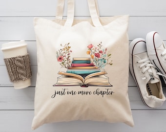 Reading Tote Bag, Floral Library Book Bag, Gift for Librarian, Reading Teacher Tote Bag, Book Lover Gift, Reusable Cotton Canvas Tote Bag