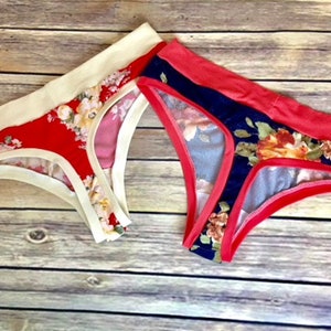 Women's Thong Underwear - Handmade Women's Underwear- Custom Women's Underwear - Women's Knit Thong Underwear - Women's Floral Underwear