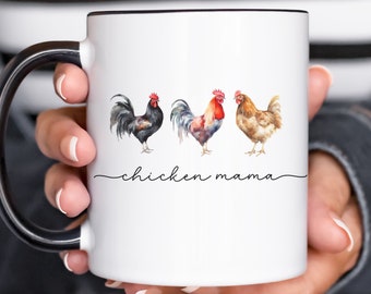 Chicken Mama Mug, Chicken Lover Gift, Poultry Farmer Mug, Gift for Her, Microwave Safe Mug, White Ceramic Accent Color Coffee Mug, Tea Mug