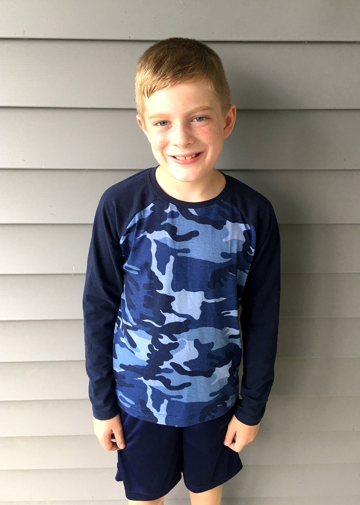 Unisex Kids Camo Raglan Shirt Blue Camo 
