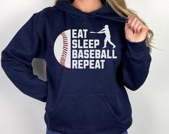 Eat Sleep Baseball Repeat Hoodie, Game Day Hoodie, Baseball Mom Sweatshirt, Casual Baseball Hoodie for Her, Sporty Unisex Hooded Sweatshirt