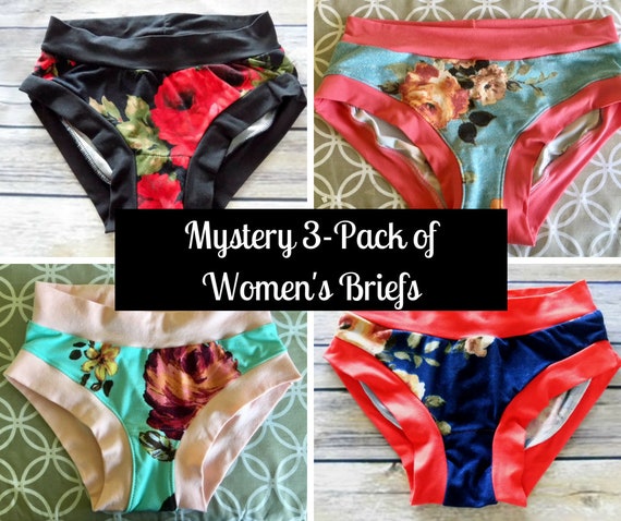 Mystery Pack Women's Underwear 3-pack Women's Briefs Floral Women's  Underwear Striped Panties Mystery Bundle Women's Comfy Briefs 