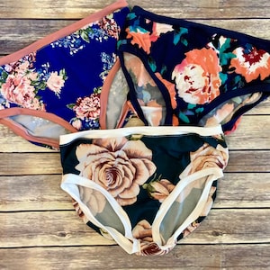 Women&#39;s Midrise Briefs, Women&#39;s High Rise Briefs, Women&#39;s Floral Panties, Women&#39;s Handmade Underwear, Knit Underwear, Birthday Gift for Her