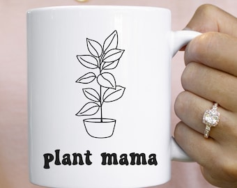 Plant Mama Mug, Gift for Plant Lover, Mother's Day Present, Coworker Retirement Gift, Birthday Gift for Gardener, White Ceramic Coffee Mug