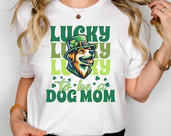 Lucky Dog Mom T-shirt, St. Patrick's Day Dog Owner Shirt, Cute Gift for Dog Owner, St. Patty's Day Tee for Her, Unisex Short Sleeve Tee