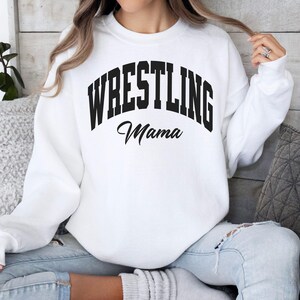Wrestling Mom Sweatshirt | Wrestling Mama Collegiate Script Sweater | Proud Wrestling Parent Crewneck | Gift for Sports Moms