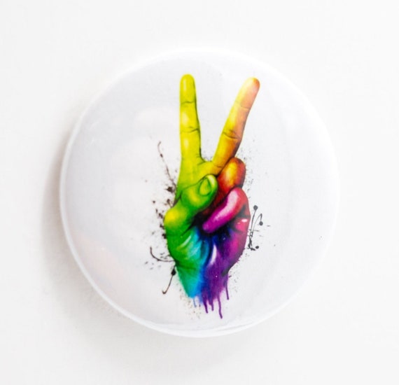 Download Rainbow Peace Sign Hand 2 1 4 Inch Pin Button Etsy