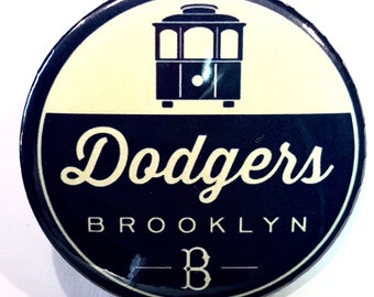Brooklyn Dodgers Ebbetts Field trolley car Vintage designed Baseball Team Logo 2 1/4 inch in diameter pin/button or magnet NEW!
