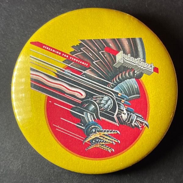 Judas Priest Screaming For Vengeance album cover logo new, 2 1/4 inch in diameter pin/ button