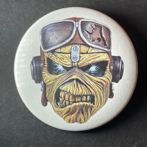 Iron Maiden Eddie aces high pilot logo new, 2 1/4 inch in diameter pin/ button or magnet