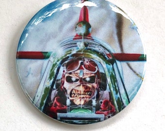 Iron Maiden Aces High Eddie as a pilot round multicolor logo 2 1/4 inch button/pin